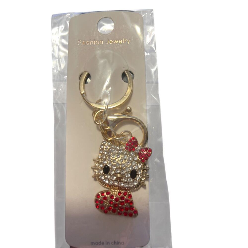 FASHION JEWELRY HELLO KITTY KEYCHAIN WITH RED SPARKLES